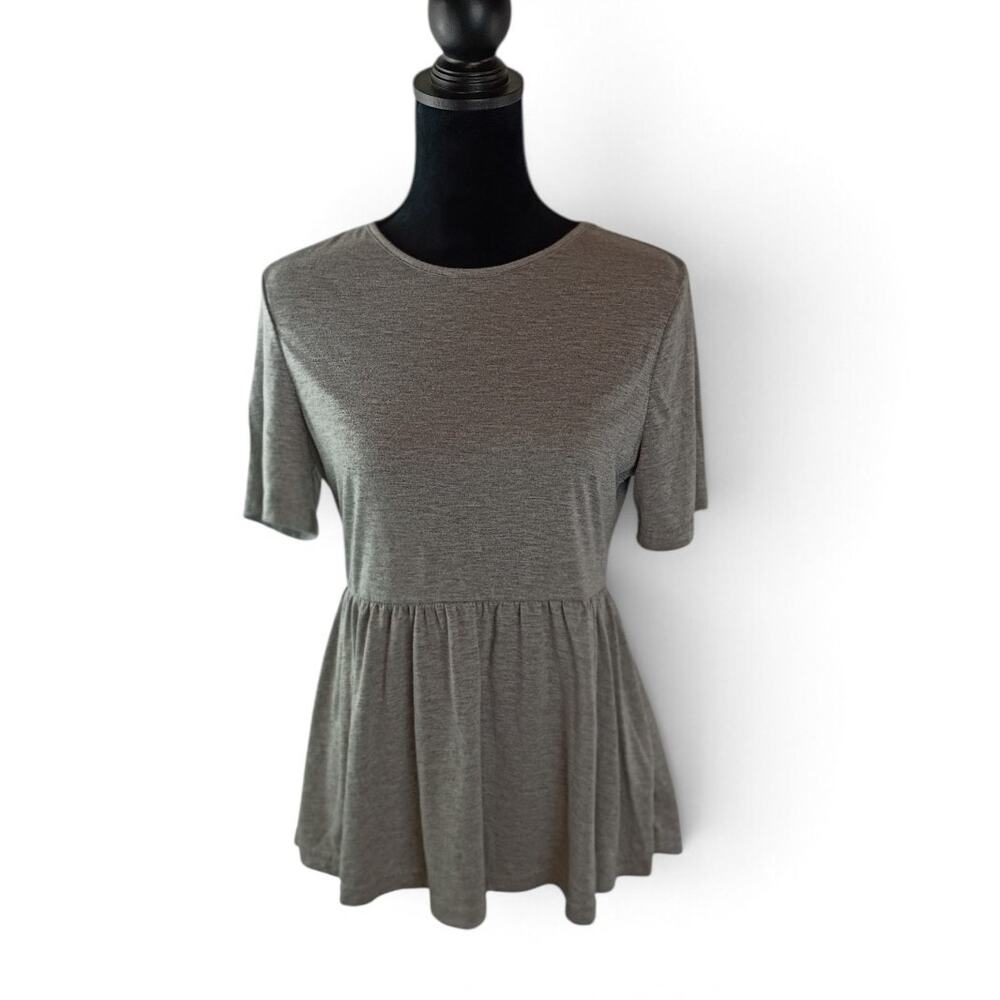 SHEIN Heather Gray Sleeve Peplum Babydoll Top Large
